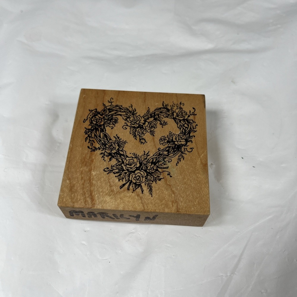 PSX G555 ROSE HEART WREATH WOOD RUBBER STAMP USA